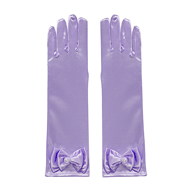 Luvas longas para meninas Princess Gloves Luva de vestido de noiva com figurinos de arco Acessórios para cetim Luva de Natal Presente de aniversário