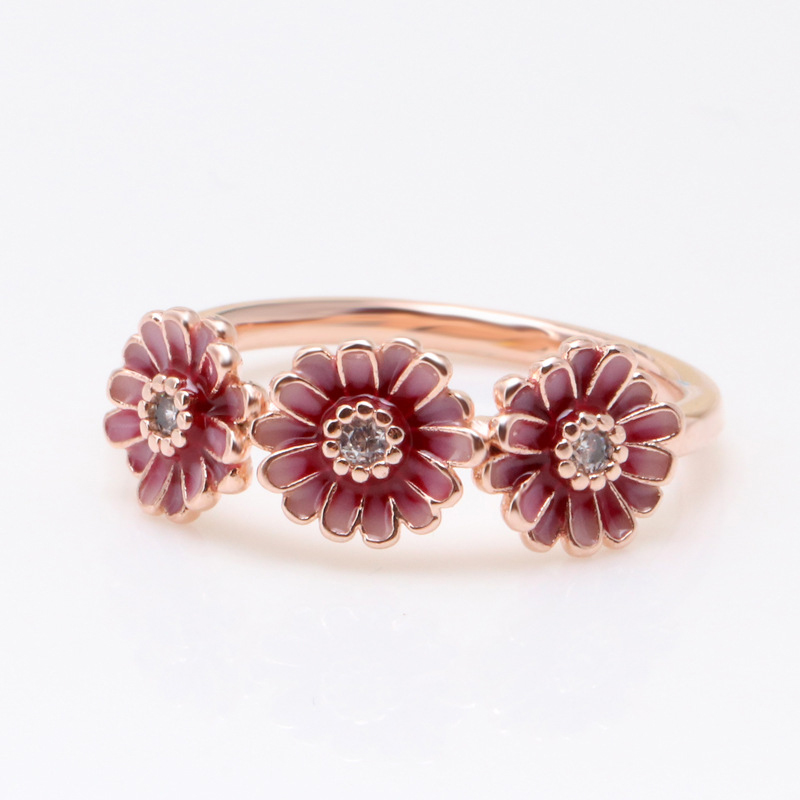 NEUER rosa Gänseblümchen-Blumen-Trio-Ring für Damen, rosévergoldet, Hochzeitsschmuck für Pandora-Ringe aus Sterlingsilber mit Original-Einzelhandelsbox-Set