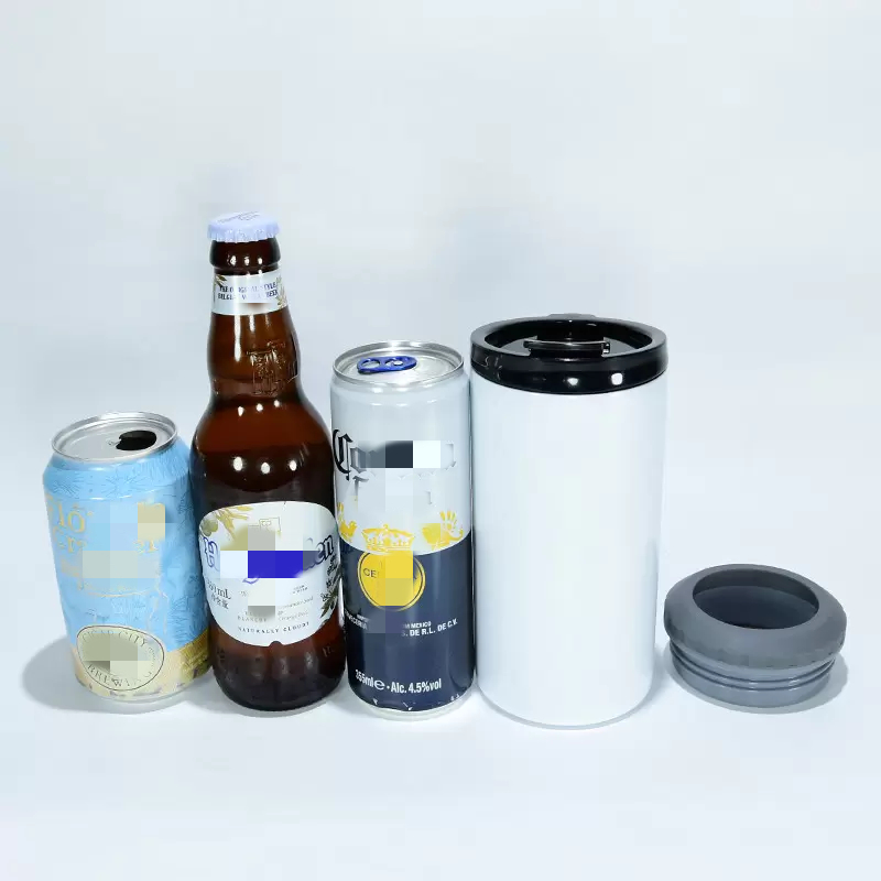 4 em 1 Tumblers sublimação 16oz latas refrigeradores brancos lisos retos em branco com 2 lídeos de aço inoxidável portadores de cerveja dupla isolada garrafas de água xícaras canecas