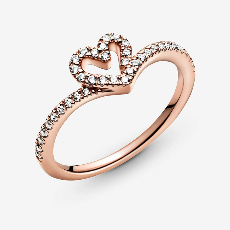 Rose gold 925 Sterling Silver Wishbone Heart RING Women Girls Wedding Jewelry For pandora CZ diamond Love Rings with Original retail Box