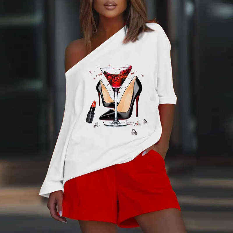 Two Piece Dress Women Tracksuits Shirt med lösa shorts Solid Two Pieces sätter mode från axelkläder Kvinnor Blusar Fashion Tracksuits 220829h
