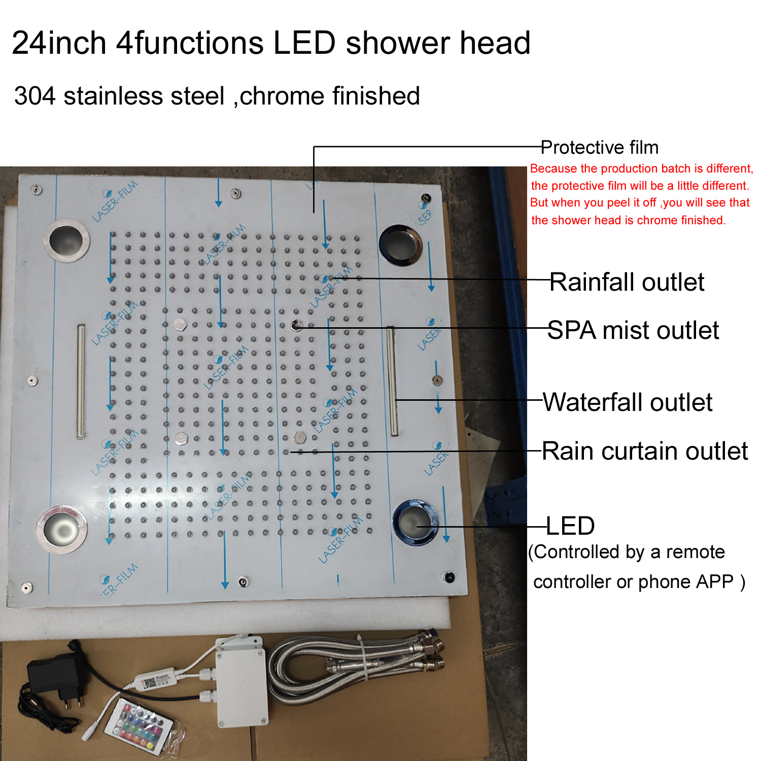 2022 Lüks LED duş seti büyük banyo 4 fonksiyonları tavan duş başlığı termostatik mikser muslukları 24 inç banyo şelale yağmur sistemi musluk