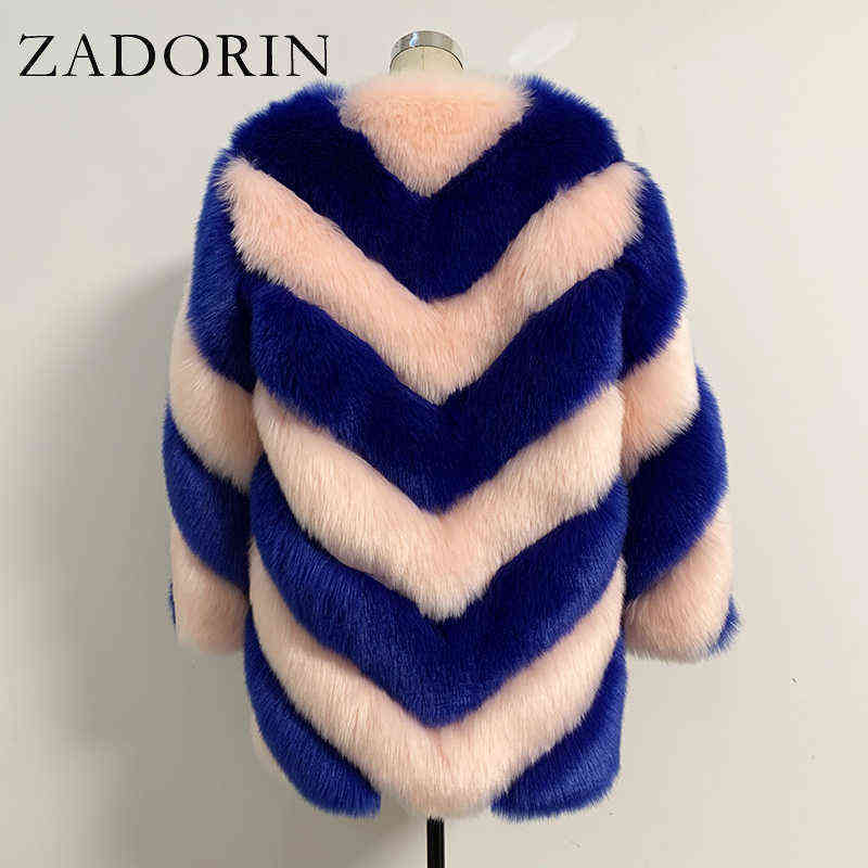 Women's fur Zadorin Korean Fashion Winter Faux Women Luxury Color Contrast Long Thick Warm Fluffy Coat Fake Fur Jackets L220829