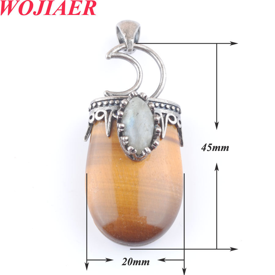 Natural Chakra Labradorite Stone Pendant Crown Moon Energy Crystal Amulet för smycken Making DIY Women Necklace Gifts BO910