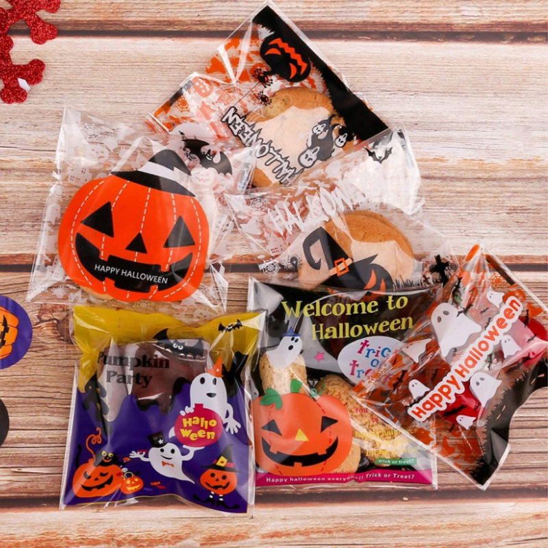 Autres fournitures de fête d'événement Halloween Candy Bag Ghost Pumpkin Cookie Sacs en plastique Sacs d'emballage auto-adhésifs Halloween Party Décoration 220829