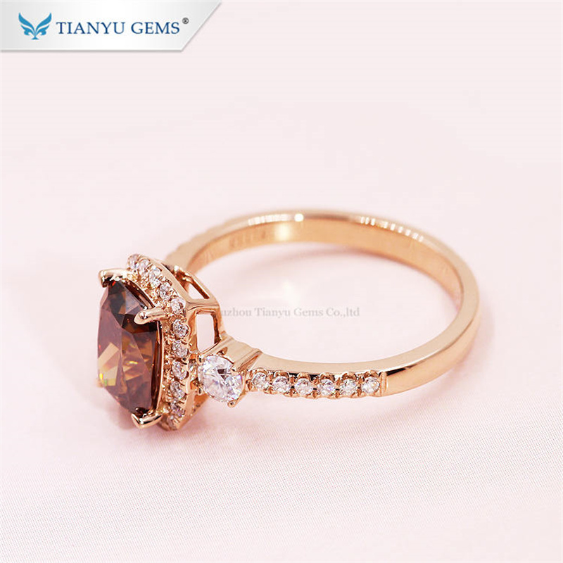 Eheringe Tianyu Gems 6x8mm verlängerte Kissen Champagner Halo 14K 18K Rose Gold Def Diamonds Frauen Verlobungsring 2208266904378