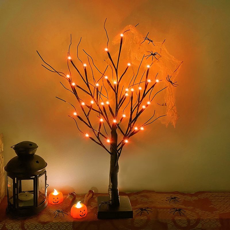 Altre forniture feste eventi Albero di betulle di Halloween a LED da 60 cm con timer Luci arancioni Albero da tavolo alimentato a batteria decorazioni domestiche interni di Halloween 220829