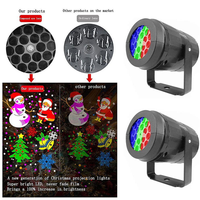 Weihnachtsdekorationen, 16 Musterprojektoren, dekorative Außenbeleuchtung, LED-Laserprojektor, Schneeflockenlampe, Party, Bühne, Disco, Hausgarten, 220829