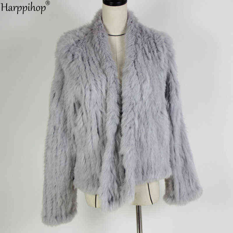 Women's fur Faux 2019 New Coat Slim Jack Hand Knitted Real Rabbit Coat/Shaved Fur L220829