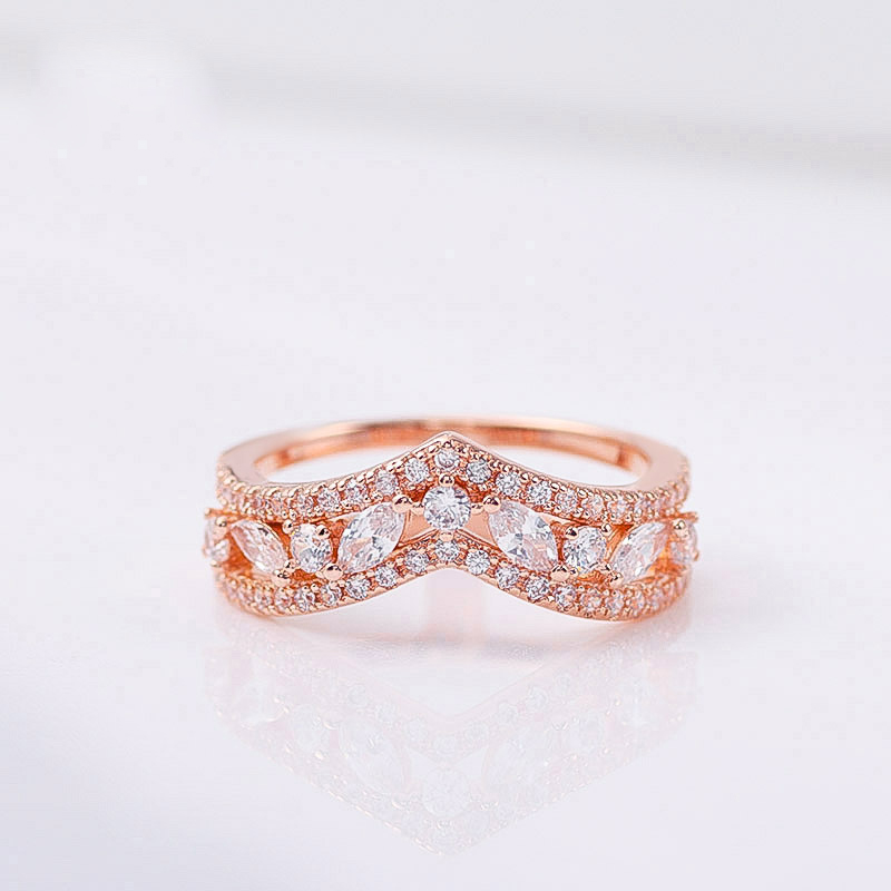 NOWY Pierścień Marquise Double Wishbone Autentyczne Sterling Silver Rose gold Kobiety Biżuteria Ślubna Dla pandora CZ pierścionki z brylantami z Oryginalnym Pudełku