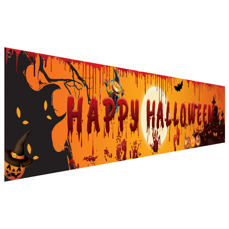 Andra evenemangsfest levererar stora glada halloween banner 250cm82ft pumpa skrämmande terror blodig hand fotavtryck gård banner inomhus utomhus hängande dekor 220829