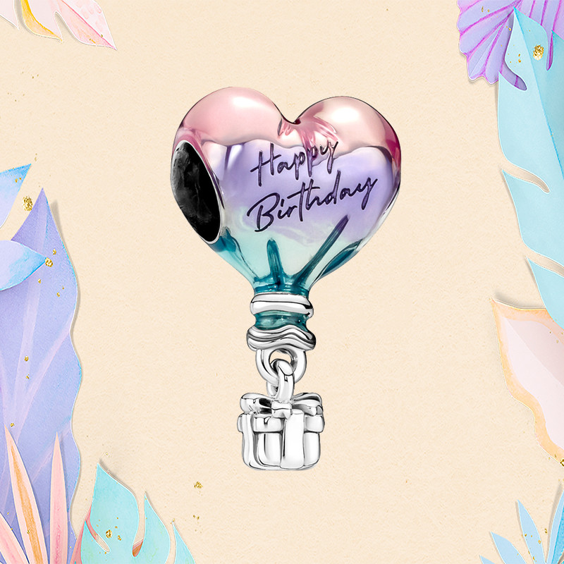 Charms in argento 925 con perline Pandora Bracciale con ciondoli Happy Birthday Cake Candela Charm Charmes di compleanno ciondoli Gioielli con perline fini fai-da-te