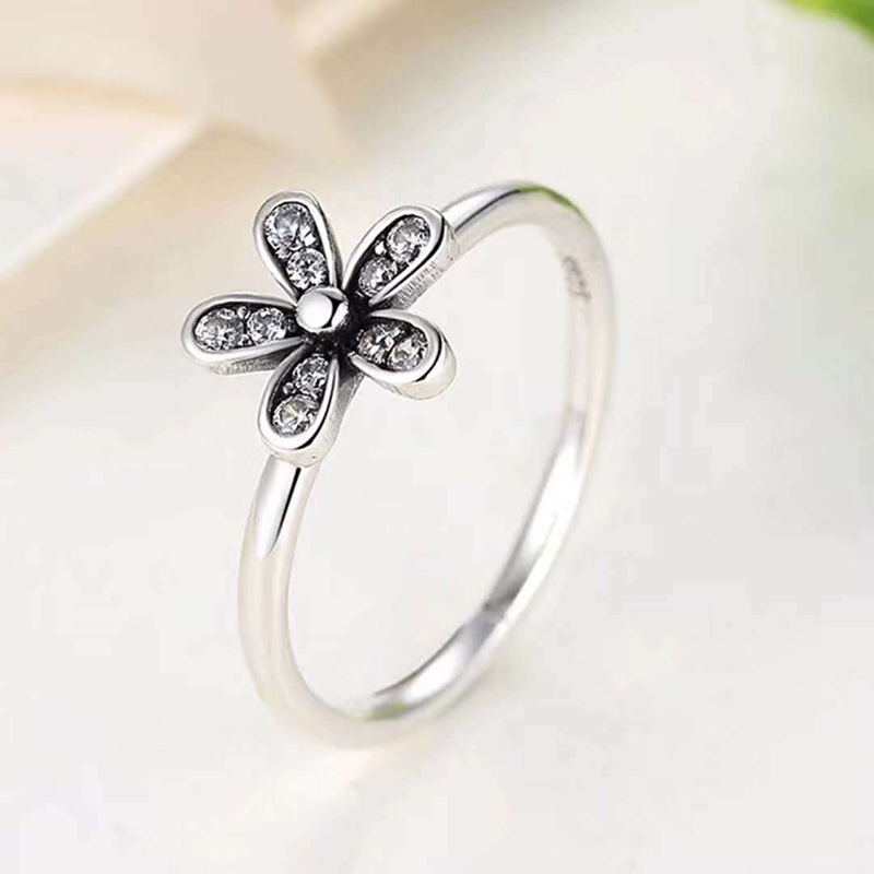 Sparkling Daisy Flower RING Cute Womens 925 Sterling Silver Party Jewelry pandora CZ diamante fidanzata regalo Anelli con scatola originale