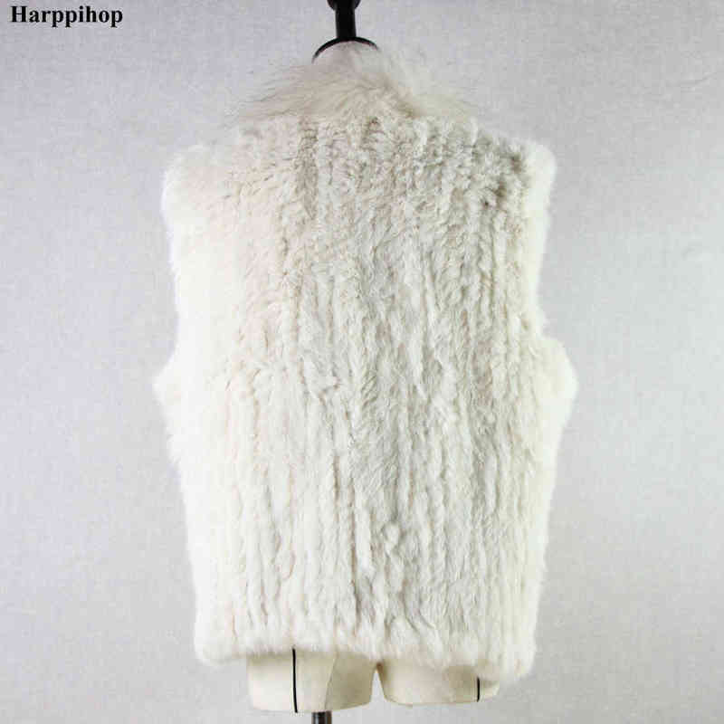 Damenfell Kunstfell Harppihop Damen natürliche echte Weste mit Waschbärpelzkragen Weste/Mäntel Kaninchen gestrickt Winter L220829