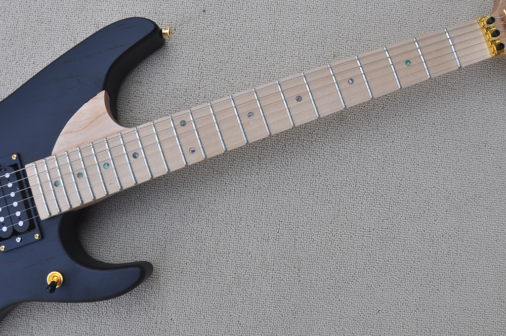 Mat Black 6 Strings Electric Guitar met Abalone Inlay Floyd Rose Humbuckers Pickups