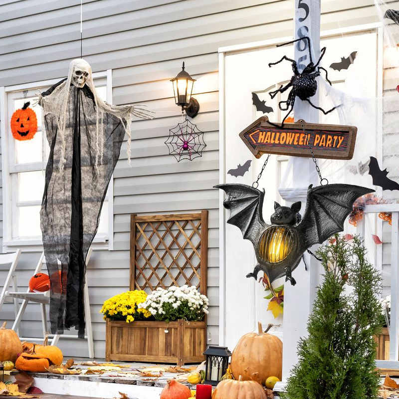 Autre événement Fourniture de fête Halloween Bat Hanging Light Resinplastic Bat Spooky Bats suspension pour Halloween Party Yard Porch Mur Decor Party Props 220829