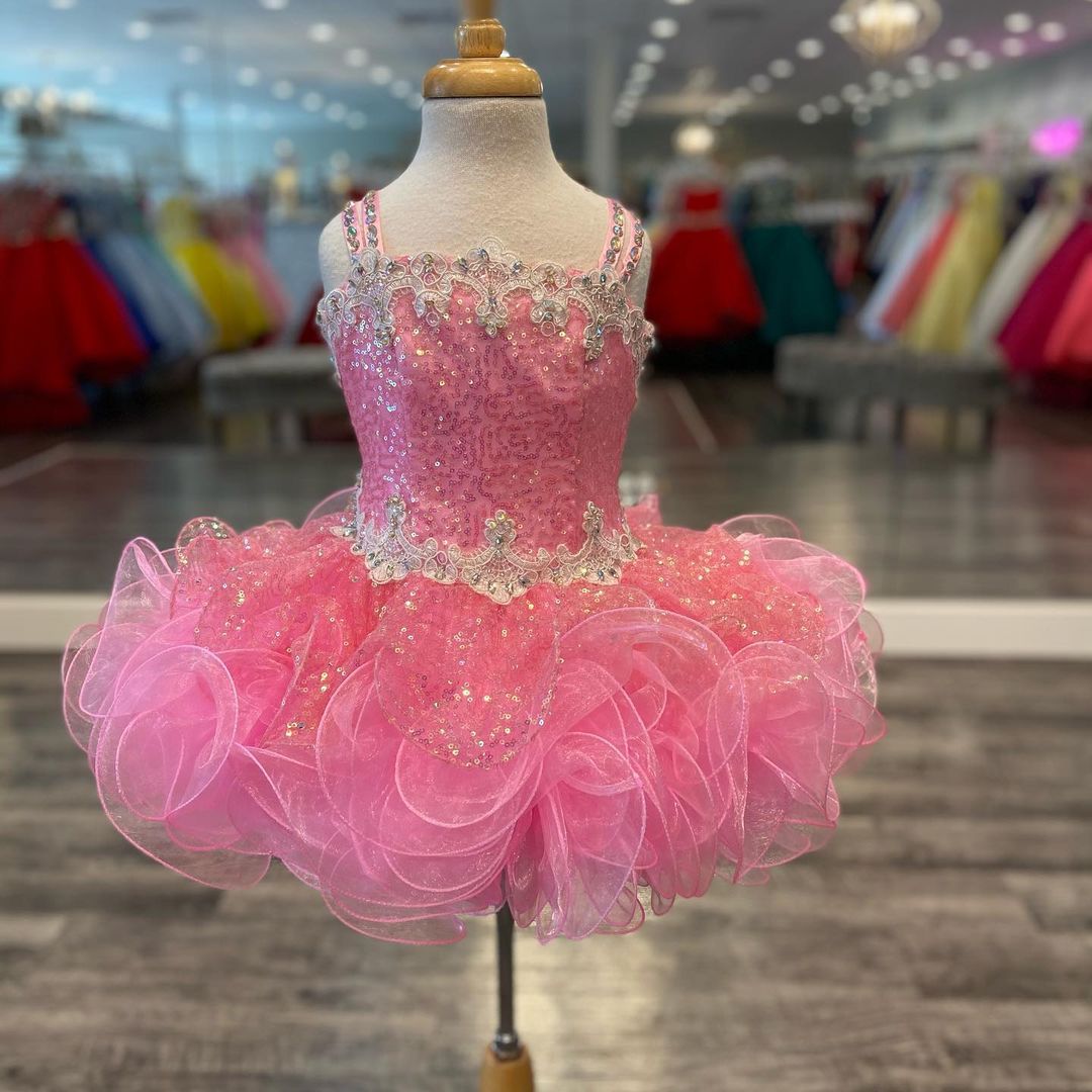 Vestido de concurso de cupcake de babados para meninas 2023 Miss Spaghetti Glitz Baby Kids Aniversário