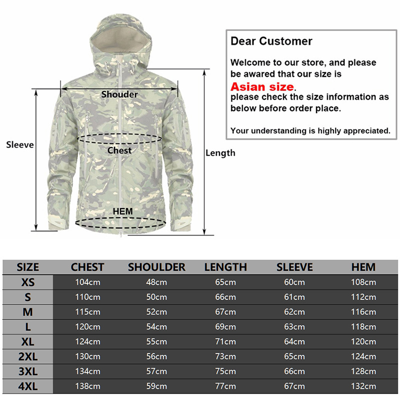 Chaquetas para hombre Mege Shark Skin Soft Shell Chaqueta táctica militar Hombres Ejército impermeable Ropa de lana Multicam Camuflaje Cortavientos 4XL 220829