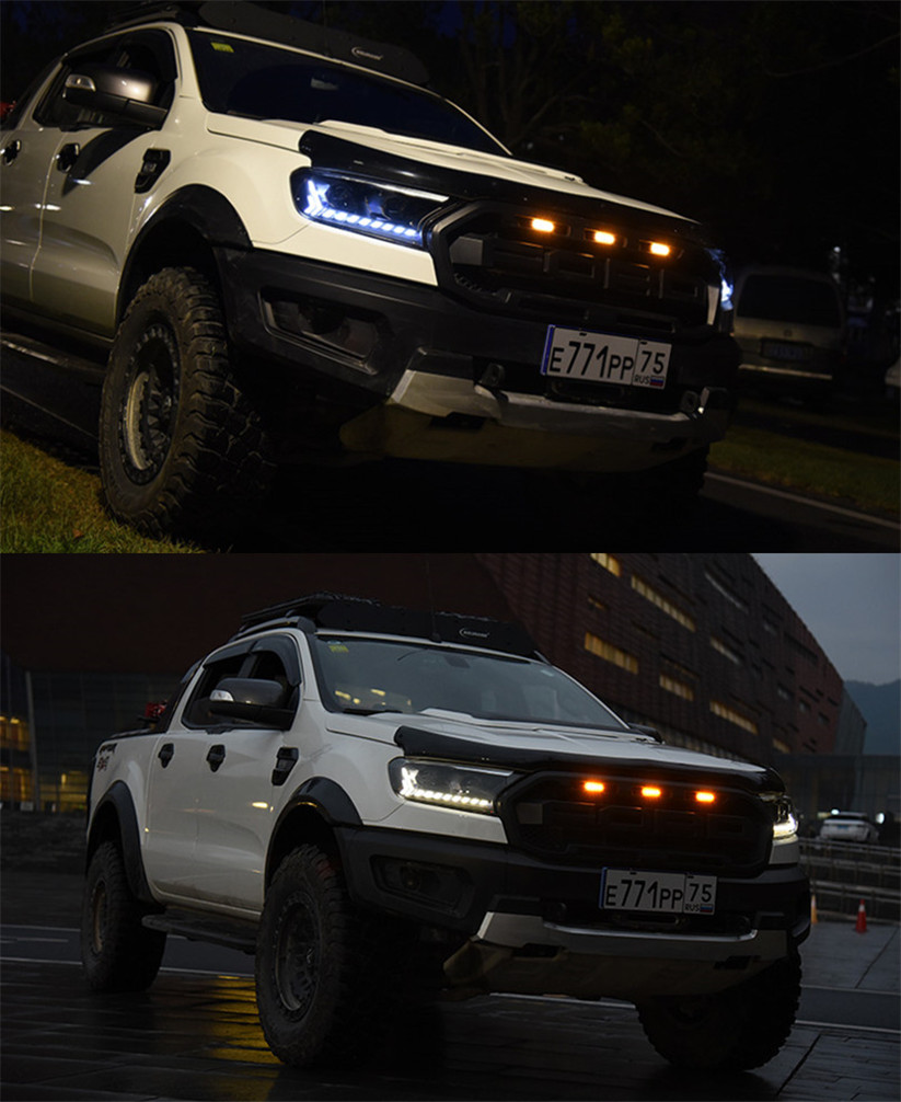 LED-strålkastare för Ford Ranger 20 16-20 20 High Beam Full LED-linsstrålkastare DRL Turn Signal Driving Strålkastare