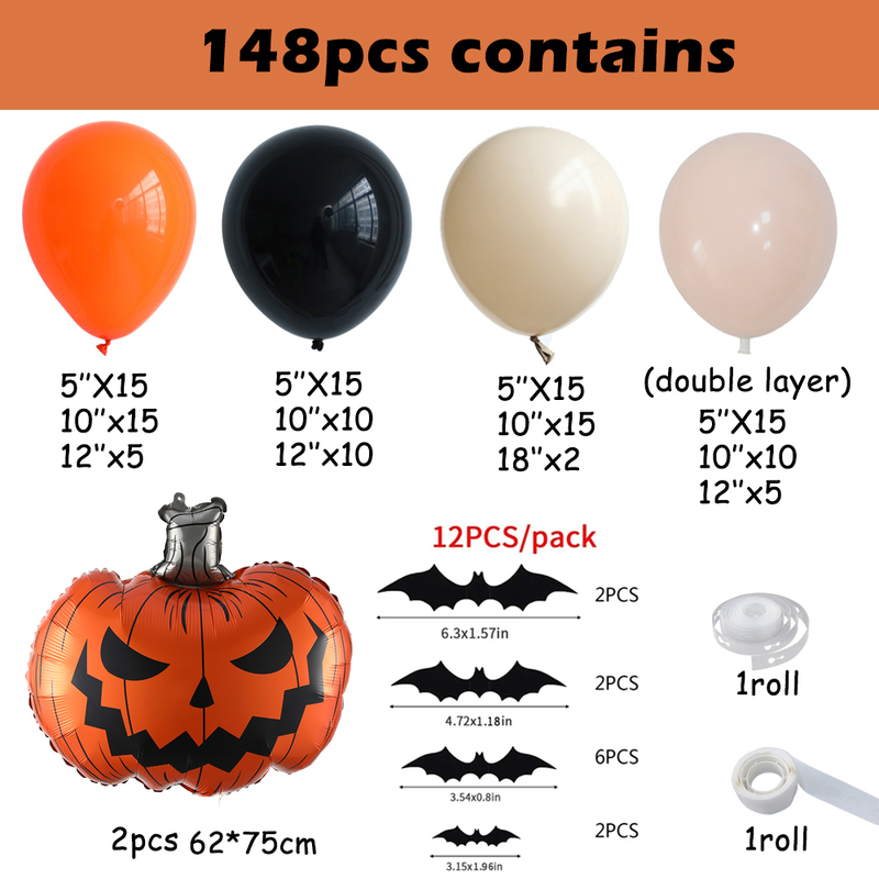 Autres fournitures de fête d'événement Halloween grande guirlande de ballons de citrouille noir orange sable ballons blancs autocollants de chauve-souris 3D pour les décorations de fête d'Halloween 220829