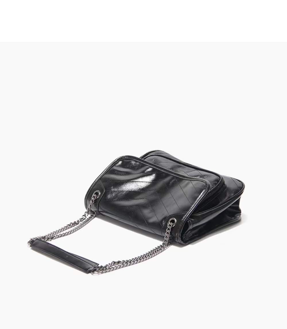 Moda de lujo para mujer bolsos de diseñador bolso de cuero cueros de cera de aceite bolso de hombro de mujer de doble cadena nuevo bolso de noche cruzado de moda capaz