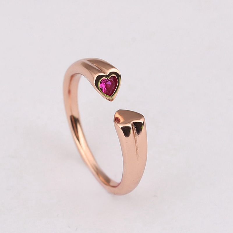 Diamante CZ vermelho Amor Coração Anel Aberto Rosa Ouro Mulheres Meninas Casamento Designer Jóias Para Pandora 925 Prata Esterlina Namorada Anéis de Presente com Caixa Original