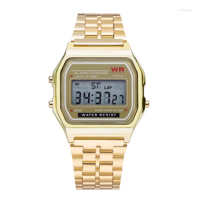 Wristwatches F91W Steel Strap Watch For Women Men Vintage LED Digital Sports Watches Couple Electronic Wrist Band Clock Ladies Gif286A