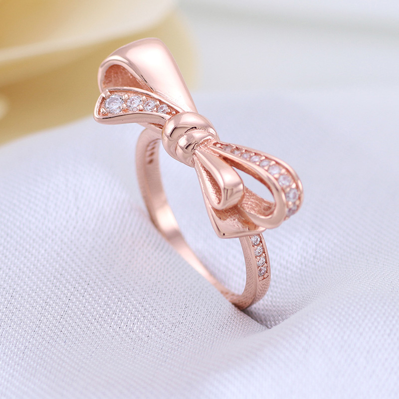 Rose gold Sparkling Bow RING Womens 925 Sterling Silver Wedding Jewelry For pandora CZ diamond girlfriend Gift Rings with Original Box