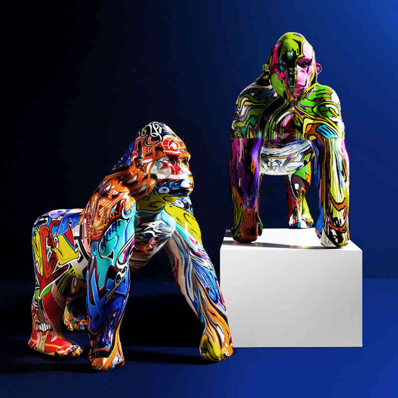 Nordiska kreativa föremål Hemdekorationstillbehör Färgglada graffiti Gorilla skulptur Animal Statue Creative Crafts Ornament Ret304w