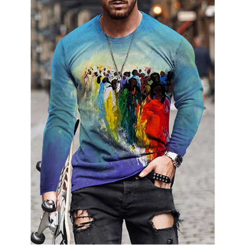 Mens T Shirts Men Long Sleeve Autumn ONeck Casual Tops Oversized 3D Print Art Cartoon Christmas Series T Shirt 220829