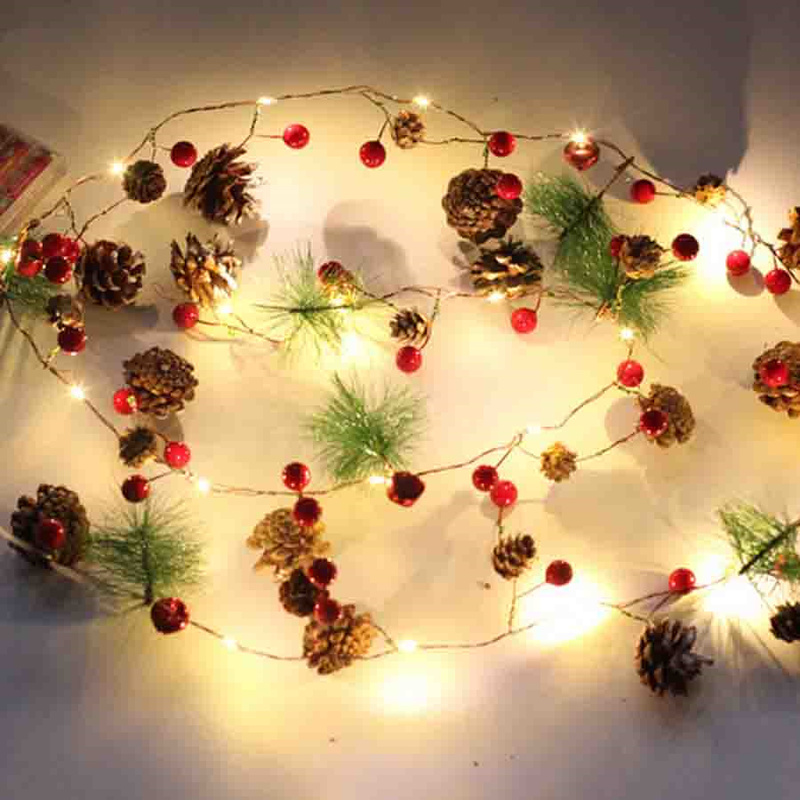 Outros suprimentos de festa do evento 2m 20 Pinecones LED Christmas String Light Wedding Garland S Red Berry Bell Fairy for Natal Holiday Tree Decor 220829