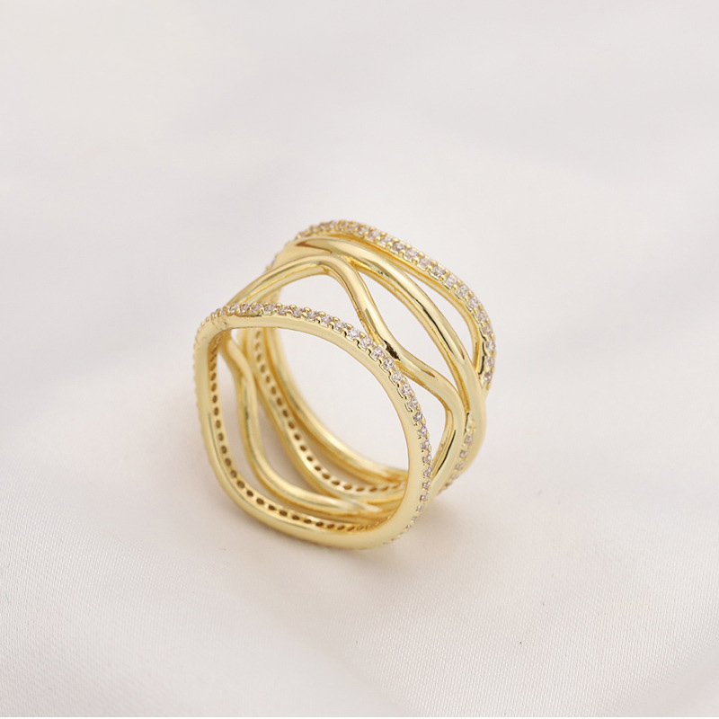 CZ diamond Line Placcato in oro giallo Swirl RING Gioielli da sposa da donna pandora Anelli regalo fidanzata in argento 925 con cofanetto originale