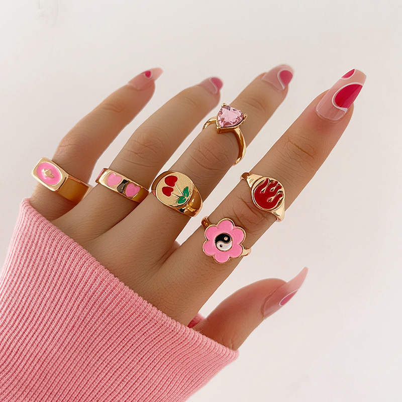 Anello di cuore geometrico alla moda set donne colorate coppia farfalla vintage anelli di anelli delle dita
