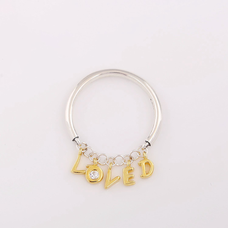 Anel de carta amada banhado a ouro amarelo prata esterlina feminino meninas festa jóias para pandora cz anel de diamante conjunto com caixa original