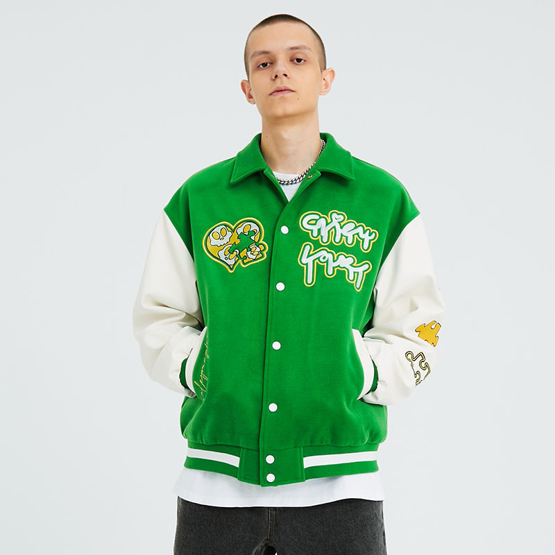 Herrjackor baseball varsity jackor män kvinnor vintage pussel broderi college bomber jacka college casual loose hip hop coat unisex 220829