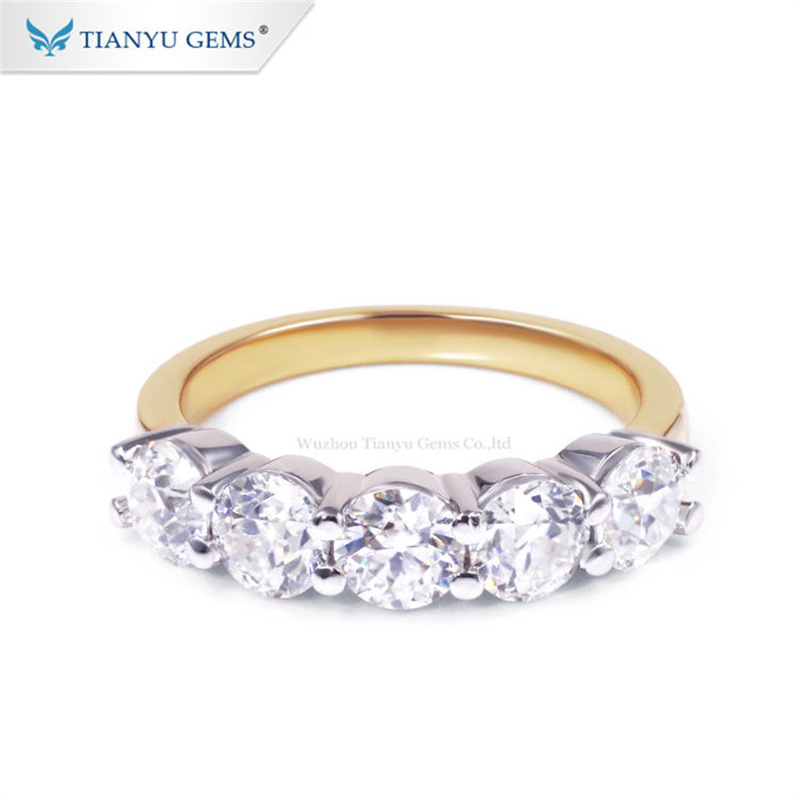 Anelli nuziali Tianyu gemme personalizzate 45 mm rotonde a cinque gioielli preziosi a cinque gemme 14k18k anello in oro massiccio bianco giallo 2208269655040