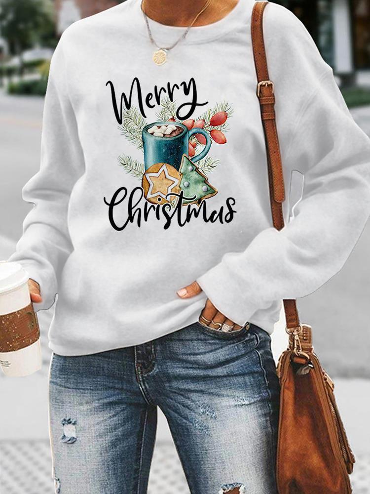 Kvinnor T Shirt Watercolor Festival Style Trend Sweat Shirts Women Holiday Merry Christmas Fashion Clothing Casual Female Print Graphic Pullovers 220829