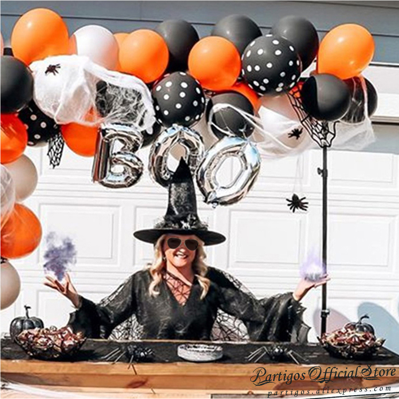 Other Event Party Supplies Orange Black Halloween Decorations Balloons Garland Kit Arch Spider Web Ornament Trick Or Treat Party Props Boo Home Decor 220829