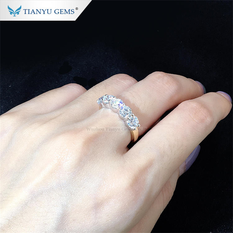 Alyans Tianyu Gems Özel 45mm Yuvarlak Elmas Beş Taşlı Mücevher 14K18K Sarı Beyaz Katı Altın Yüzük 2208269655040