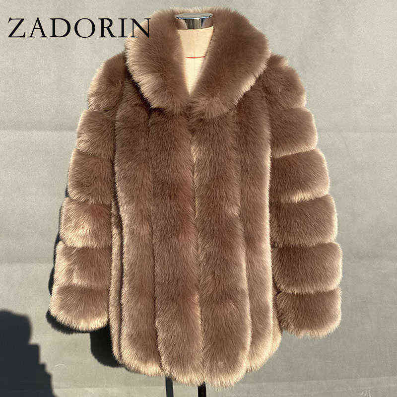 Feminino de peles zadorin elegante elegante colar mulheres longas grossas quentes fofas casaco de inverno jackets de pele femme l220829
