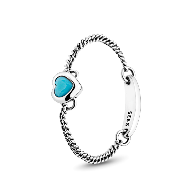 Femmes Filles Bleu Pierre Chaîne Amour Coeur BAGUE 925 Bijoux De Fête En Argent Sterling Pour Pandora Petite Amie Cadeau Anneaux Avec Coffret Original