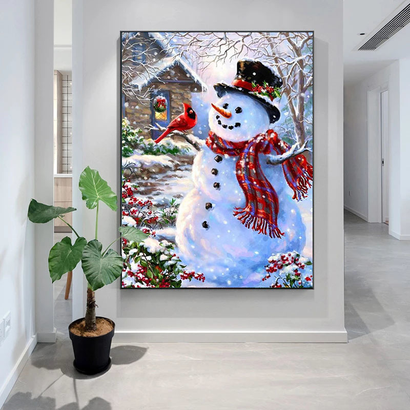 Peintures Père Noël donnant des cadeaux de Noël Nuit enneigée Toile Peinture Mur Art Photos Affiches et impressions pour salon Chambre d'enfant Décor 220829