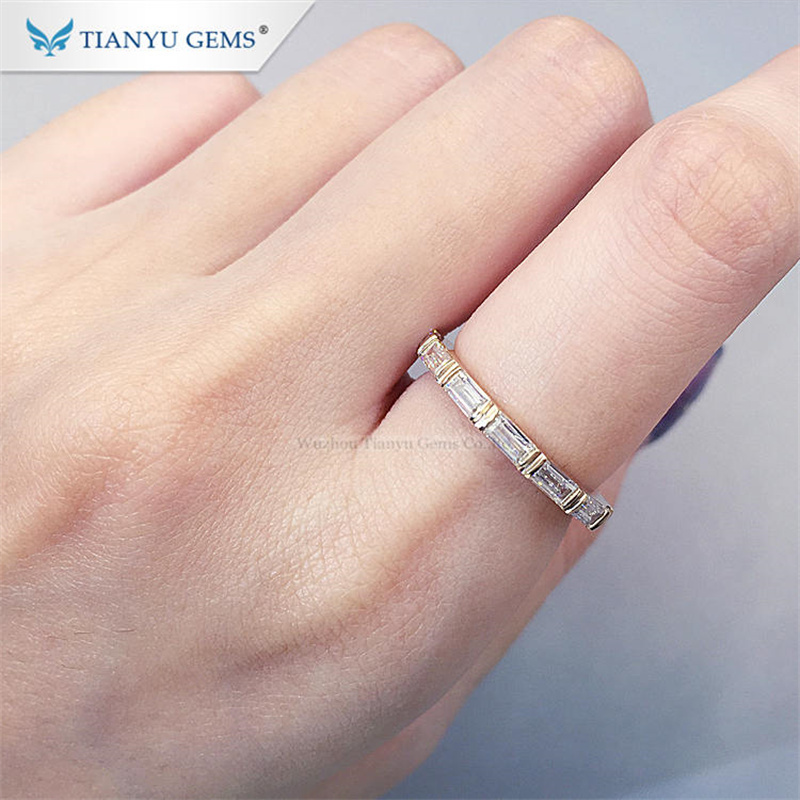 Alyans Tianyu Gems Bagetler Def Diamond Band 2x4mm Yüzük 14K18K Sarı Altın Klasik Parmak Kadınlar için 220826