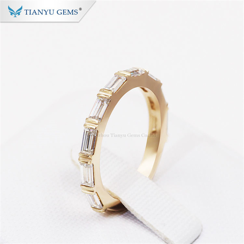 Alyans Tianyu Gems Bagetler Def Diamond Band 2x4mm Yüzük 14K18K Sarı Altın Klasik Parmak Kadınlar için 220826