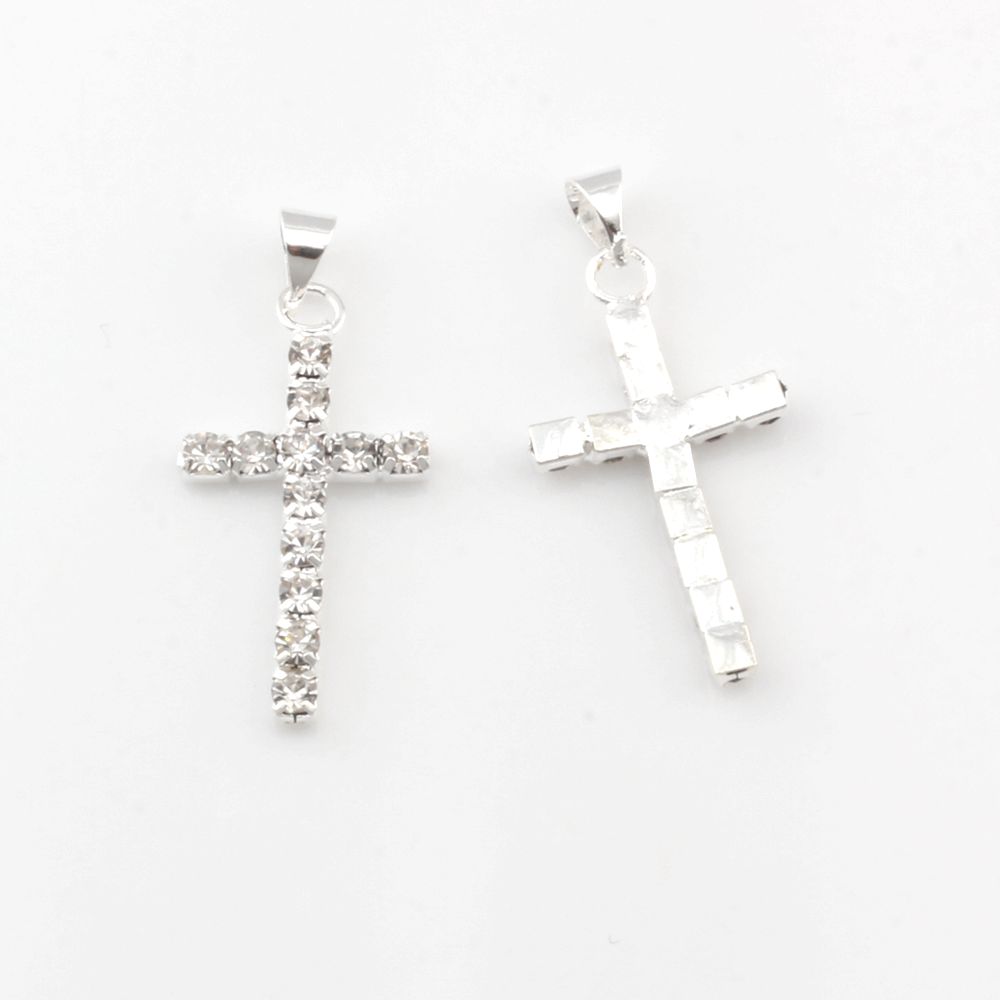 Rhinestone Cross Charm Pendants For Jewelry Making DIY Handmade Craft 29x15mm