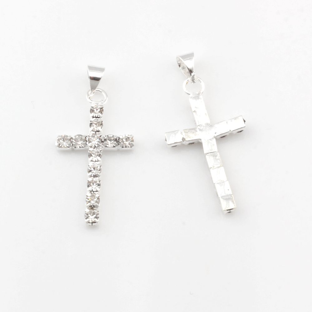 100st Rhinestone Cross Charm Pendants för smycken som gör DIY Handgjorda hantverk 29x15mm