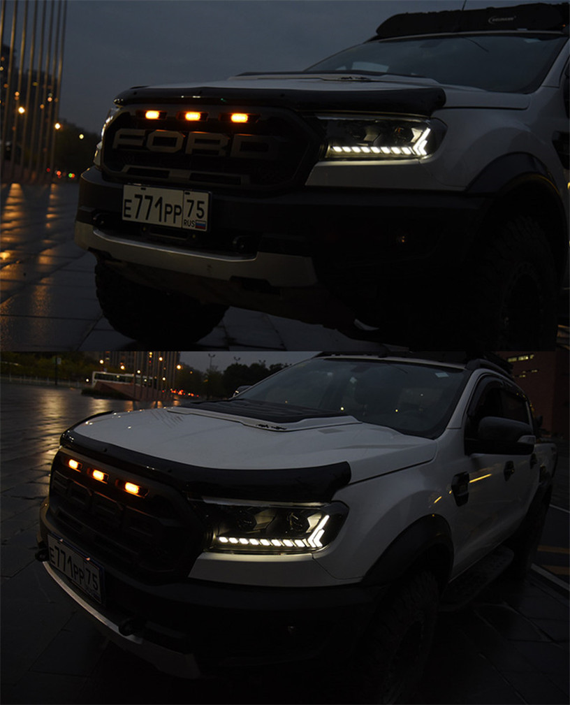 LED-strålkastare för Ford Ranger 20 16-20 20 High Beam Full LED-linsstrålkastare DRL Turn Signal Driving Strålkastare