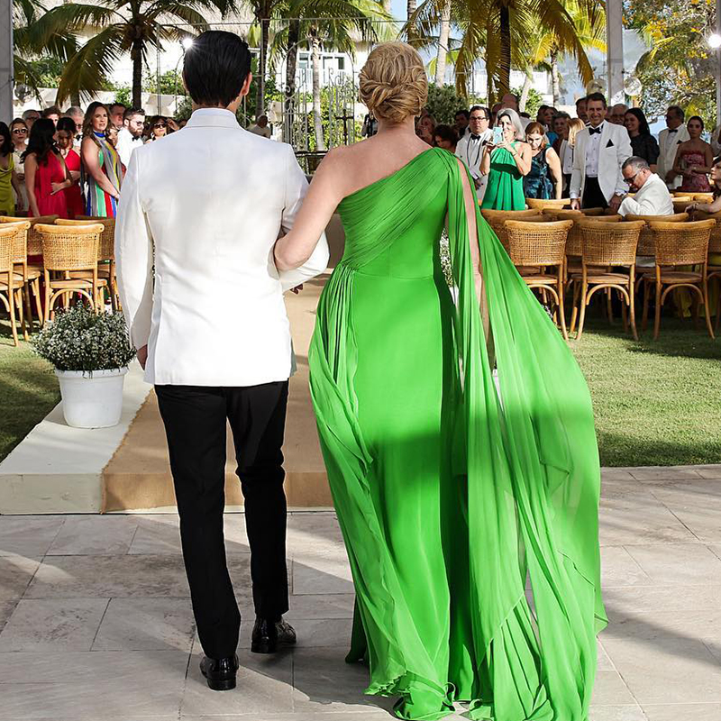Elegante abito monospalla la madre della sposa verde 2022 Dubai Evening Plus Size Abito da cerimonia nuziale in chiffon donna formale Prom Party Vestidos De Fiesta