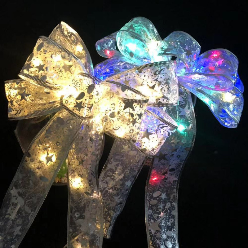 Other Event Party Supplies DIY Christmas Decoration LED Ribbon Bows Light Christmas Tree String Light Bow Knot Ornament Wedding Decor Navidad Year 220829