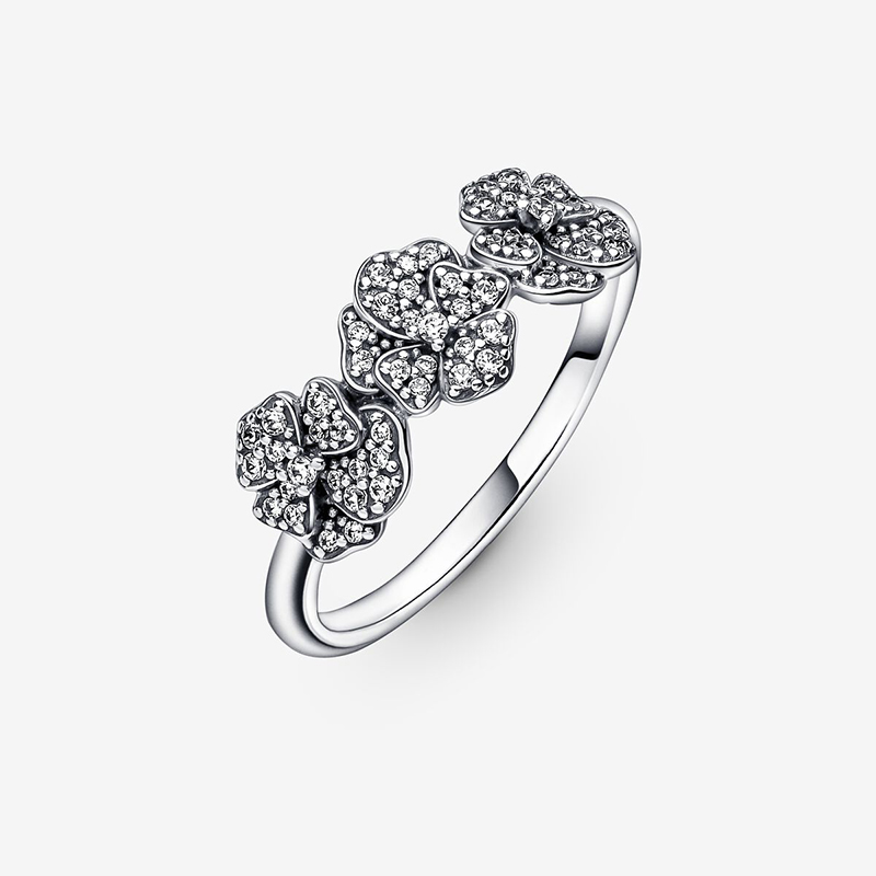 Triple Pansy Flower Ring Women 925 Sterling Silver Wedding Jewelry for CZ Diamond Girl Gift Rings med Original Box Set8142427